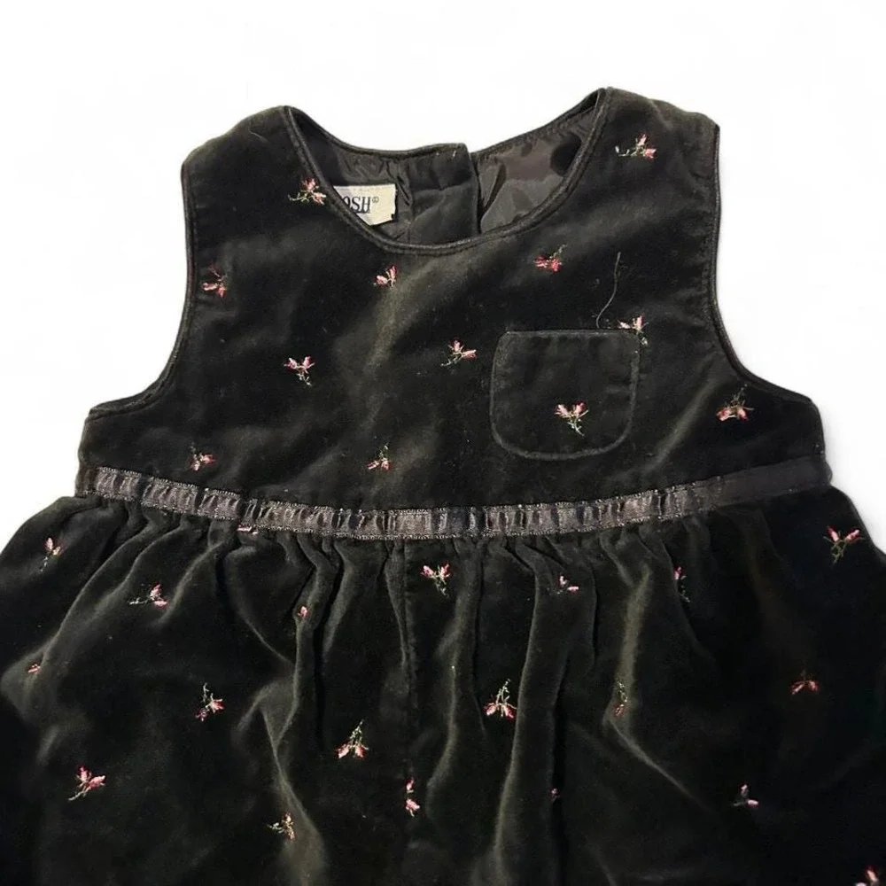 Vintage OshKosh B'gosh Black Velvet Baby Jumper 90s Y2k Floral Print 12m